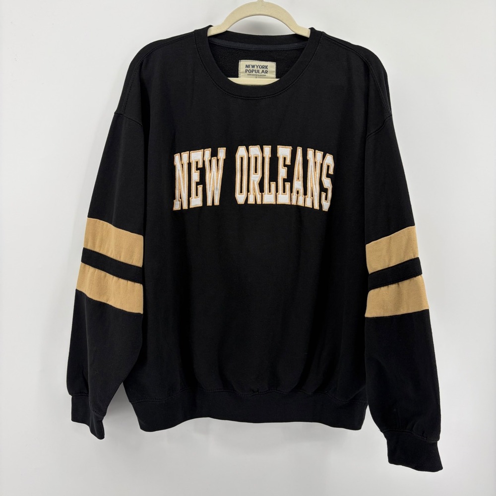 New York Popular Sweatshirt Black Size Large New Orleans Graphic Varsity Stripe